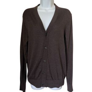 Theory Chocolate Brown 100% Wool Cardigan V-Neck Luxury Button Down Sweater XS